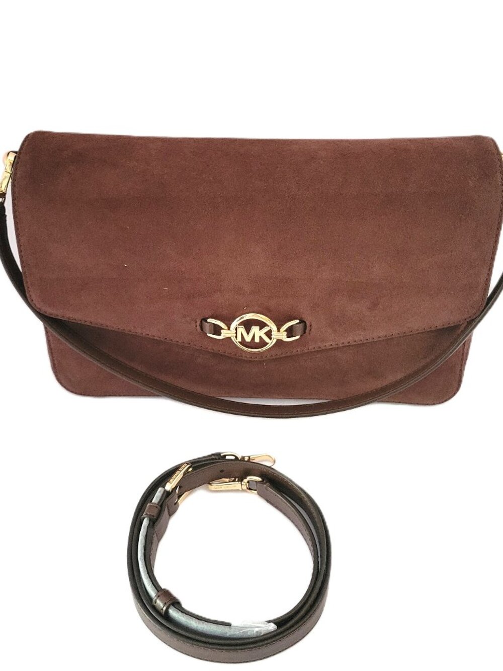 Michael Kors Kacey Large Flap Shoulder Bag Crossbody Bonded Leather Nutmeg
